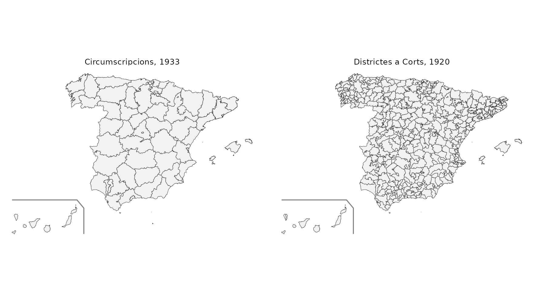 Mapes dels districtes a Corts de 1920 i de les circumscripcions de 1933